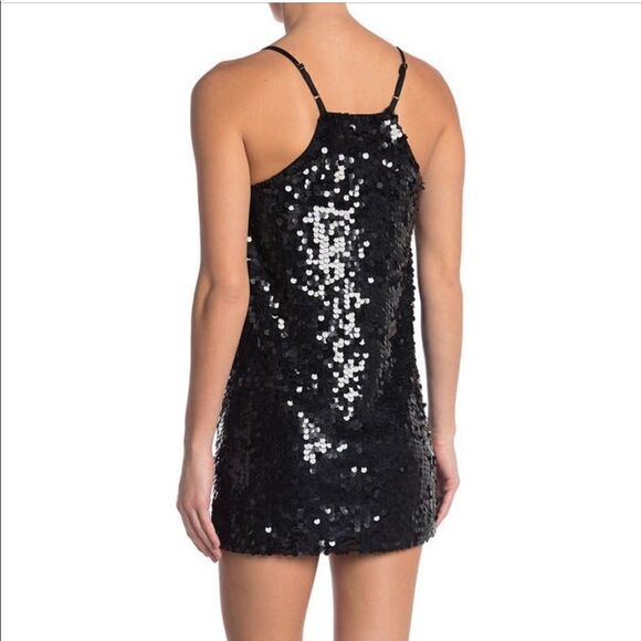 Walter Baker Black Sequin Paillette Dolla Disco Mini Dress Sz L NWT runs small - Picture 3 of 11
